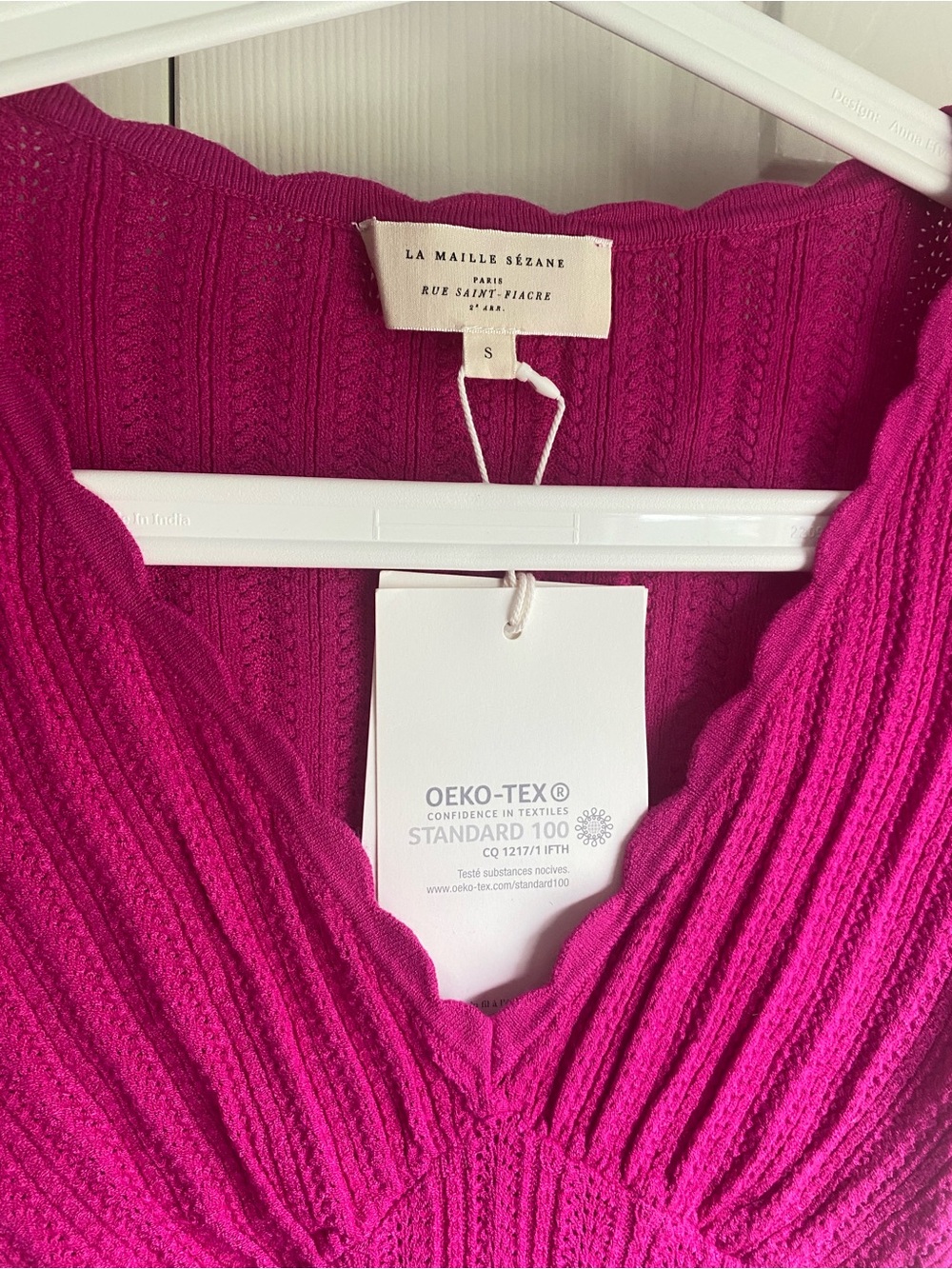 NWT Sezane Cloe Jumper Fitted Rib Knit Top in Fuchsia Pink Size S - Picture 5 of 11
